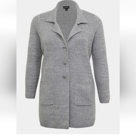 Torrid Sweater Coat Woman Plus Sz 2X Gray Knit Notch Collar Button Pockets Read - Picture 3 of 12